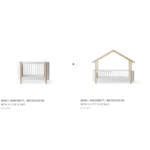 Oliver Furniture Umbau Wood Mini+ Babybett weiß-Eiche zum Hausbett