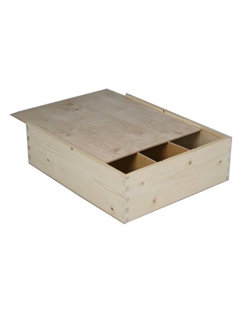 Luxe 3-vaks houten geschenkkistje, met schuifdeksel