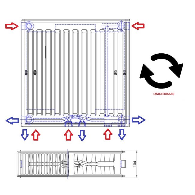  40x80 cm Type 22 - 1248 Watt - ECA Paneelradiator Compact 8 geribbelde voorzijde - Wit (Ral 9016)