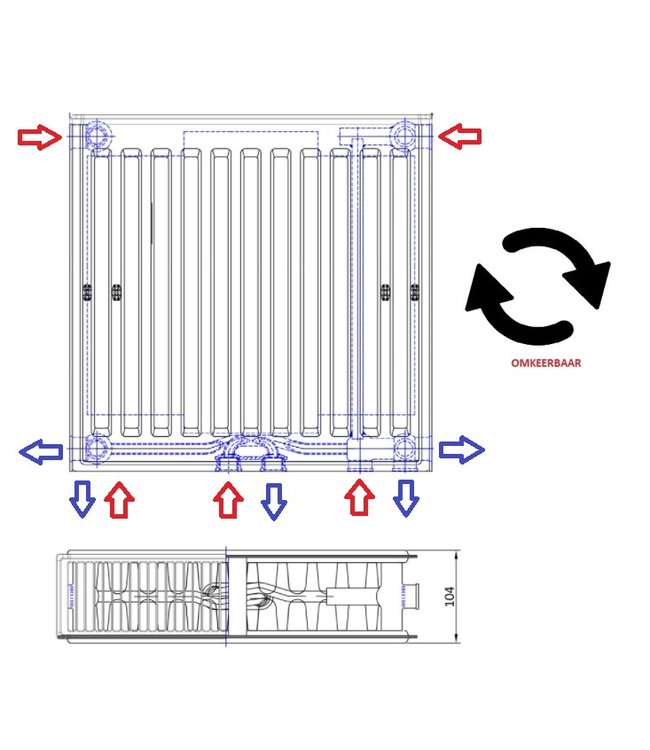  50x60 cm Type 22 - 1119 Watt - ECA Radiateur à panneaux Compact 8 nervures - Blanc (Ral 9016)