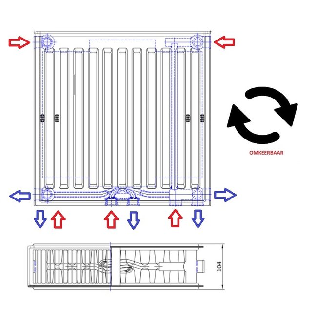  60x220 cm Type 22 - 4816 watts - ECA Panneau radiateur Compact 8 façade nervurée - Blanc (Ral 9016)