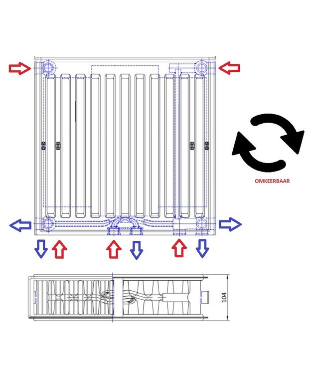  90x80 cm Type 22 - 2347 Watt - ECA Paneelradiator Compact 8 geribbelde voorzijde - Wit (Ral 9016)