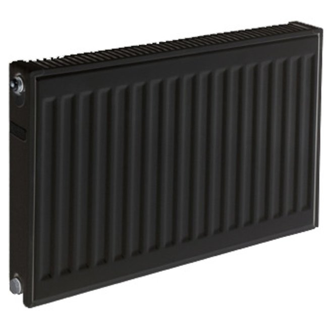  50x80 cm Type 22 - 1492 Watt - ECA Paneelradiator Compact 8 geribbelde voorzijde - Mat Zwart (Ral 9005)