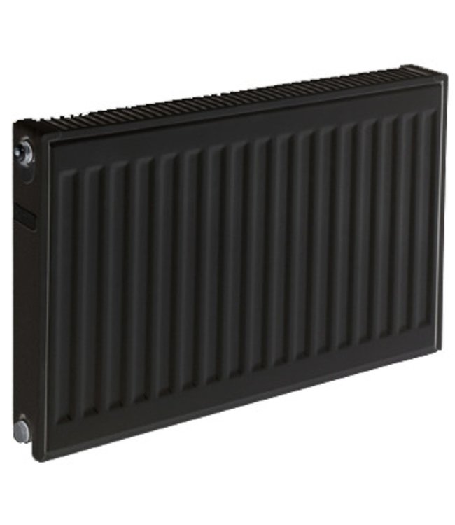  50x120 cm Type 22 - 2239 Watt - ECA Paneelradiator Compact 8 geribbelde voorzijde - Mat Zwart (Ral 9005)