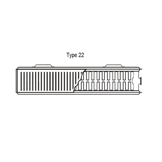  50x160 cm Type 22 - 2985 Watt - ECA Paneelradiator Compact 8 geribbelde voorzijde - Mat Zwart (Ral 9005)