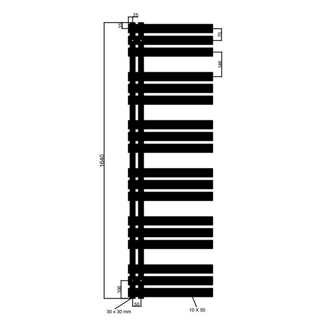 164x40 cm - 764 watts - Radiateur Oppio EliteTowel - Noir mat (Ral 9005)
