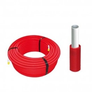 Comisa Meerlagenbuis 20x2 mm met rode pvc mantelbuis voor warm water en aanvoer c.v. rol 100 mtr