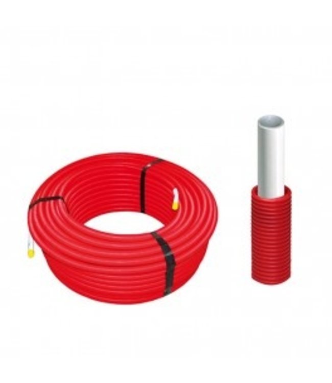  Tuyau multicouche 20x2 mm avec gaine en PVC rouge pour l'alimentation en eau chaude et en chauffage central rouleau de 100 mtr