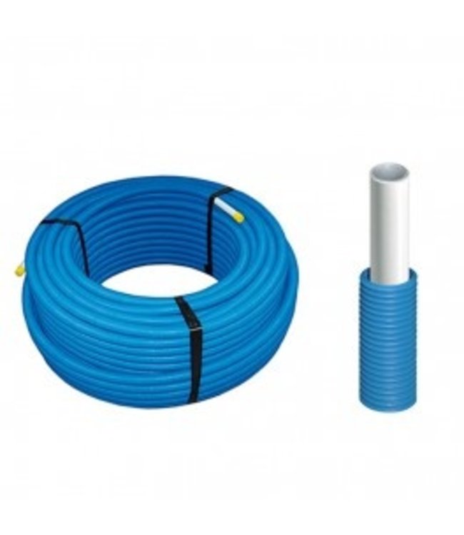  Meerlagenbuis 16x2 mm met blauwe mantelbuis voor koud water en retour c.v. rol 100 mtr