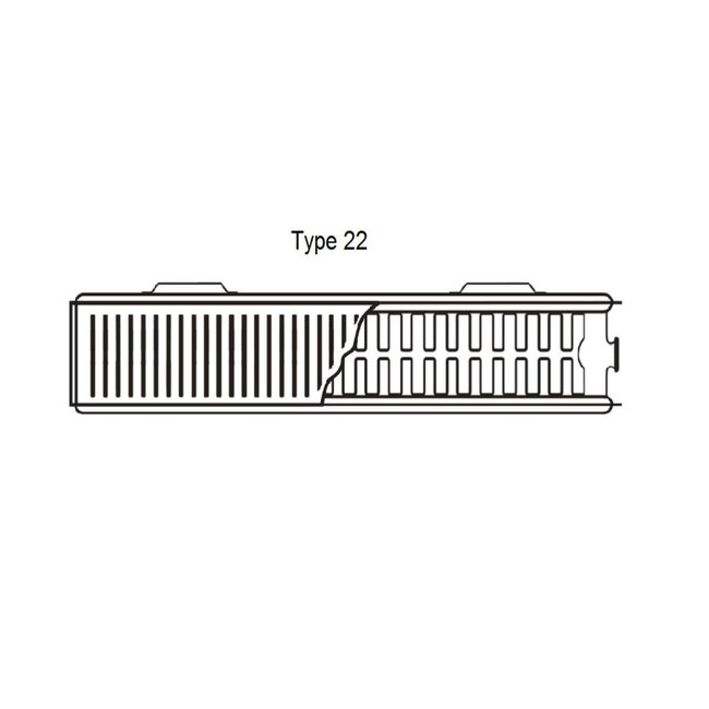  50x200 cm Type 22 - 3731 Watt - ECA Paneelradiator Compact 8 vlakke voorzijde - Mat Zwart (Ral 9005)