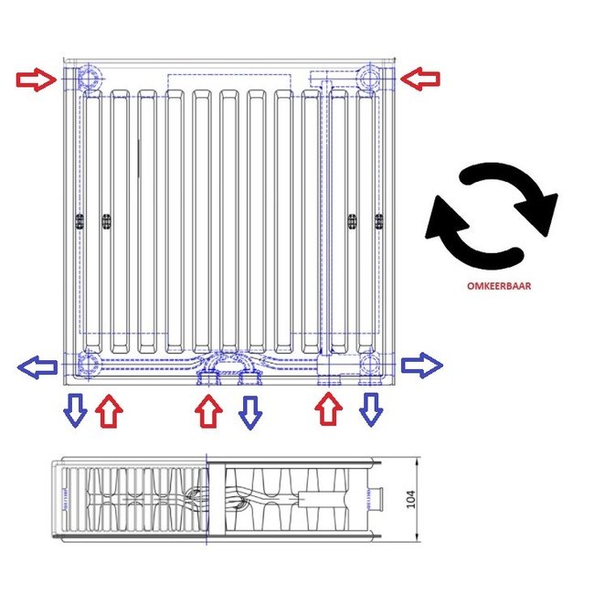  40x80 cm Type 22 - 1248 watts - ECA Radiateur à panneaux Compact 8 rainures - Blanc (Ral 9016)