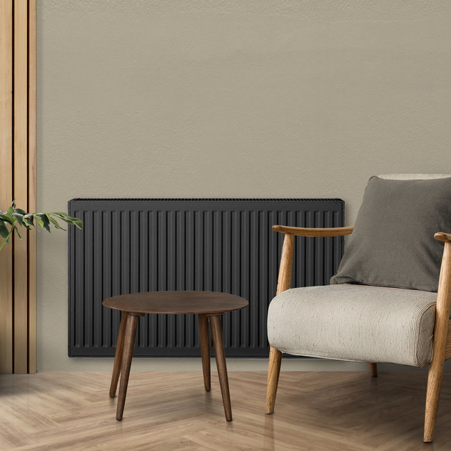  50x80 cm Type 22 - 1492 Watt - Oppio Paneelradiator Compact 6 geribbelde voorzijde - Mat Zwart (Ral 9005)