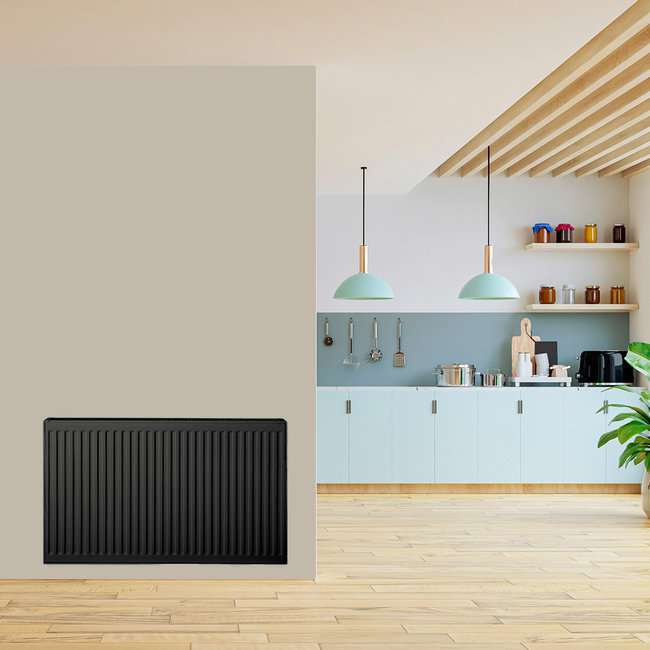  50x120 cm Type 22 - 2239 watts - Radiateur Oppio Panel Compact 6 nervures - Noir mat (Ral 9005)