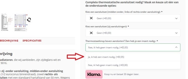 Radiator aansluitset - thermostaat