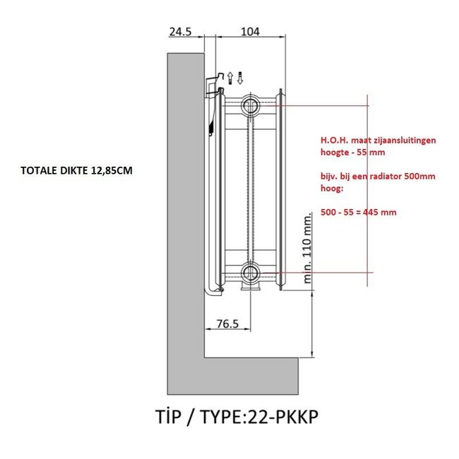  60x140 cm Type 22 - 3065 Watt - Oppio Paneelradiator Compact 6 vlakke voorzijde - Mat Zwart (Ral 9005)