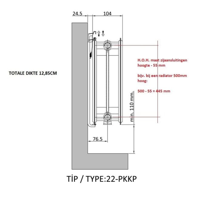  60x100 cm Type 22 - 2189 Watt - ECA Paneelradiator Compact 8 vlakke voorzijde - Mat Zwart (Ral 9005)