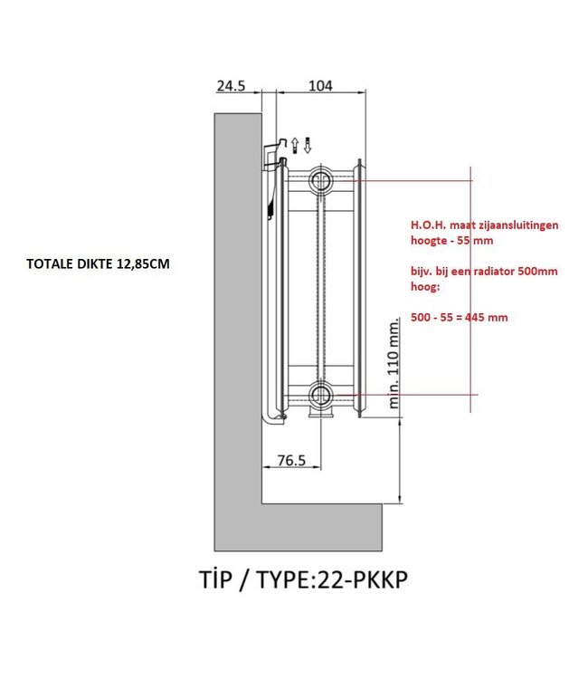  60x120 cm Type 22 - 2627 watts - ECA Panneau radiateur Compact 8 façade nervurée - Noir mat (Ral 9005)