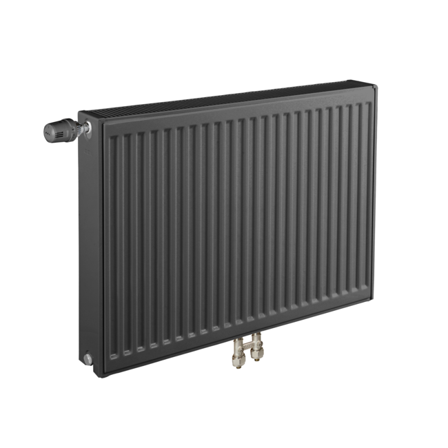  60x160 cm Type 22 - 3503 Watt - ECA Paneelradiator Compact 8 geribbelde voorzijde - Mat Zwart (Ral 9005)