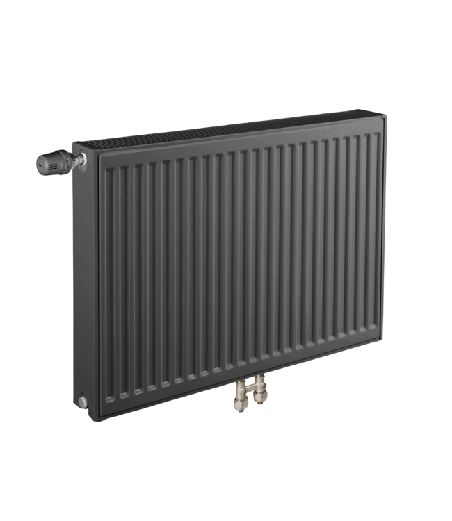  60x140 cm Type 22 - 3065 watts - ECA Panneau radiateur Compact 8 façade nervurée - Noir mat (Ral 9005)