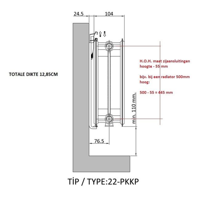  90x100 cm Type 22 - 2934 watts - ECA Panneau radiateur Compact 8 façade nervurée - Noir mat (Ral 9005)