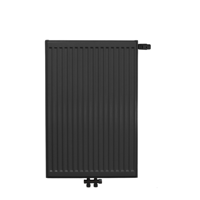  90x80 cm Type 22 - 2347 Watt - ECA Paneelradiator Compact 8 geribbelde voorzijde - Mat Zwart (Ral 9005)