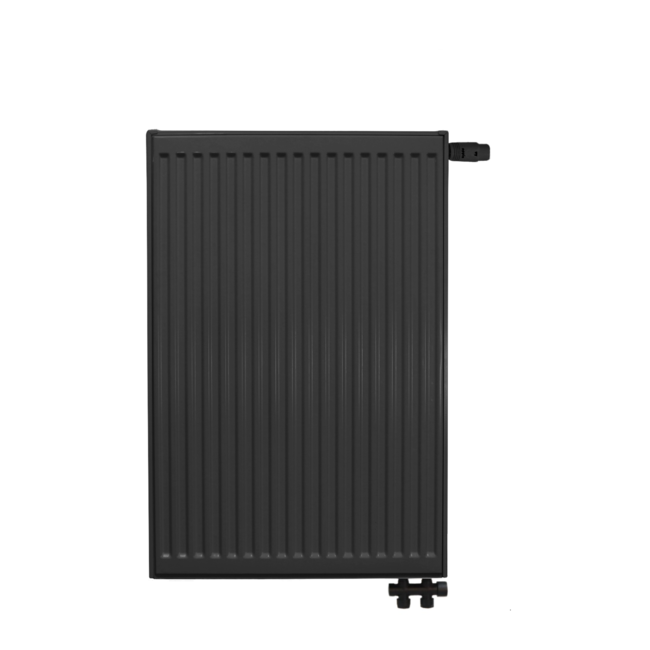  90x60 cm Type 22 - 1760 Watt - ECA Paneelradiator Compact 8 geribbelde voorzijde - Mat Zwart (Ral 9005)