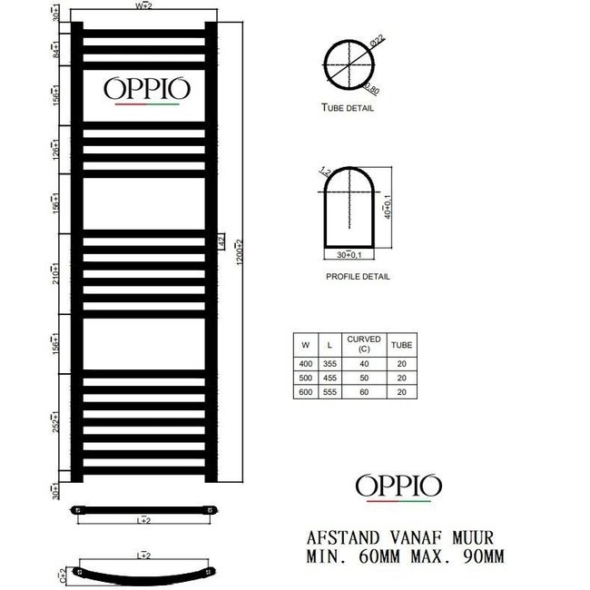  120x40 cm - Oppio Smart Digital elektrische handdoekradiator - Goud