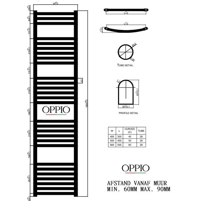  160x60 cm - Oppio Smart Digital Chroom elektrische handdoekradiator