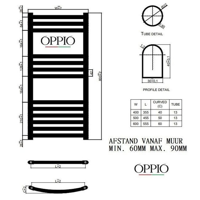  80x60 cm - Oppio Smart Digital Chroom elektrische handdoekradiator