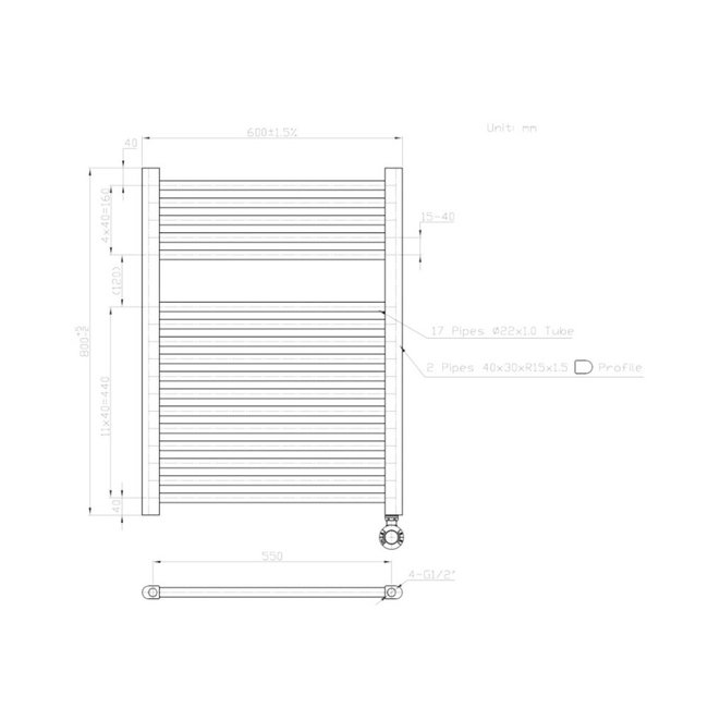  80x60 cm - Digiround elektrische handdoekradiator - Mat Zwart (Ral 9011)