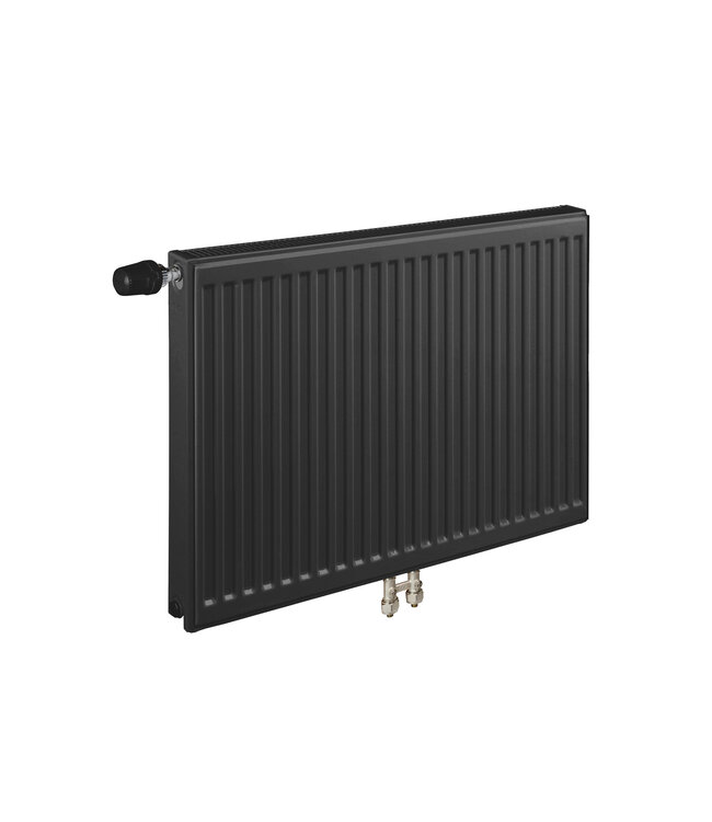  60x160 cm Type 11 - 1879 Watt - ECA Paneelradiator Compact 8 geribbelde voorzijde - Mat Zwart (Ral 9005)