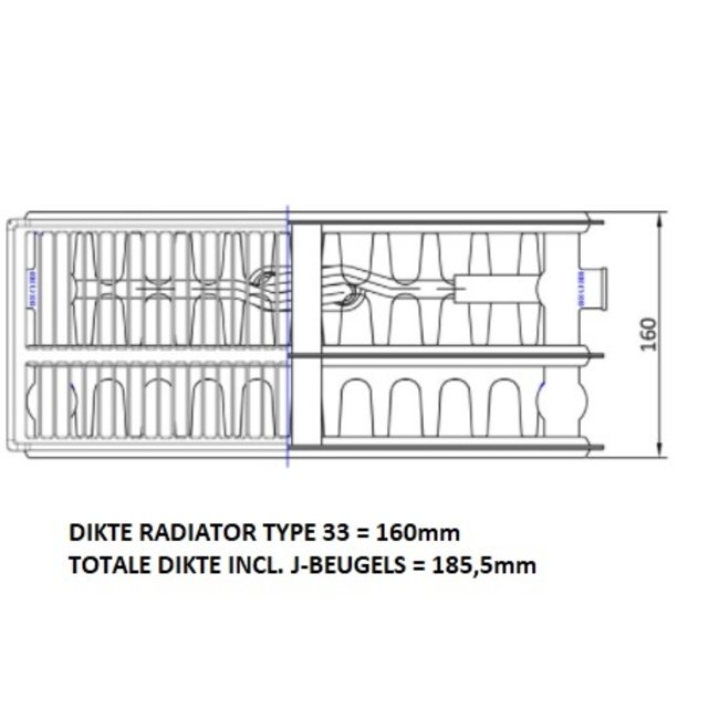  30x80 cm Type 33 - 1499 watts - Radiateur à panneaux ECA Compact 8 façade nervurée - Noir mat (Ral 9005)