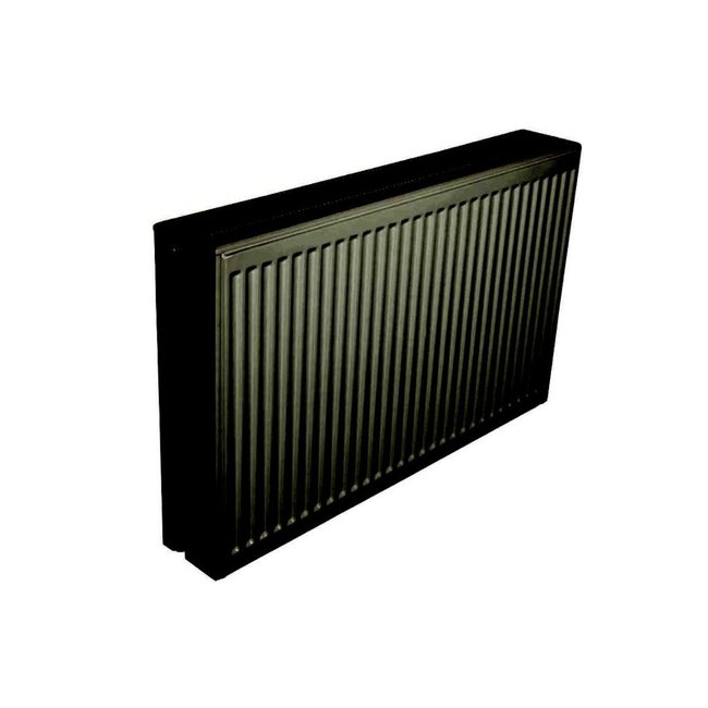  30x80 cm Type 33 - 1499 Watt - ECA Paneelradiator Compact 8 geribbelde voorzijde - Mat Zwart (Ral 9005)