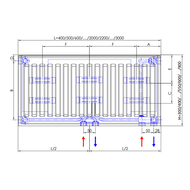  90x40 cm Type 11 - 741 Watt - ECA Paneelradiator Compact 8 vlakke voorzijde - Mat Zwart (Ral 9005)