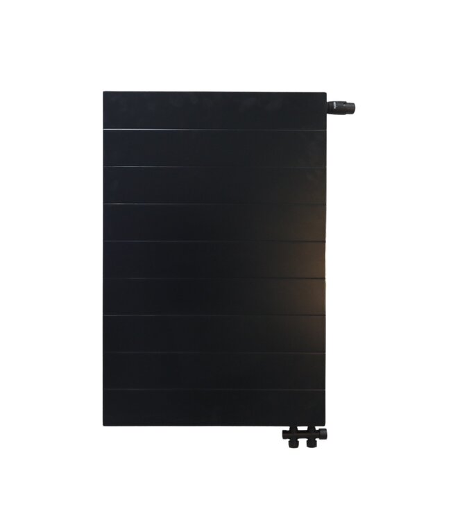  90x40 cm Type 22 - 1247 Watt - ECA Paneelradiator Compact 8 gegroefde voorzijde - Mat Zwart (Ral 9005)