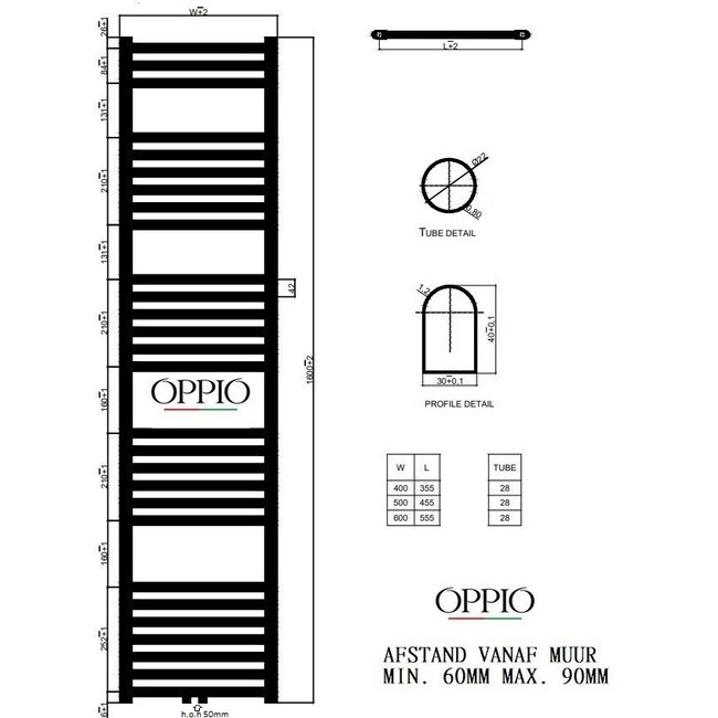  160x40 cm - Oppio ECO Digital Wit (Ral 9016) elektrische Handdoekradiator