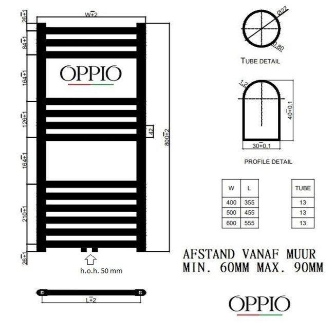  80x50 cm - Radiateur sèche-serviettes électrique Oppio ECO Digital Matt Black (Ral 9005)