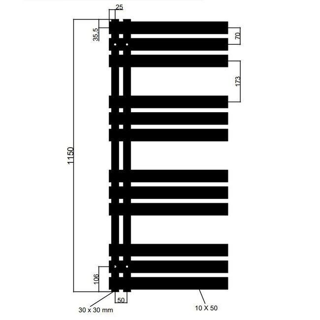  115x40 cm - Oppio ECO Digital elektrische handdoekradiator - Mat Zwart (Ral 9005)