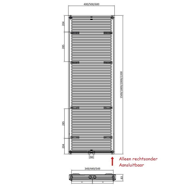  200x30 cm - 1175 Watt Fossette Radiateur électrique vertical plat type 20 - Blanc (RAL 9016)