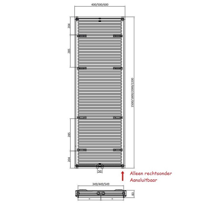  200x30 cm - 1175 Watt Dimple Vlakke Verticale elektrische radiator type 20 - Zwart (RAL 9005)