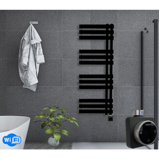  140x50 cm - Oppio Elite Smart WiFi elektrische handdoekradiator - Mat Zwart (Ral 9005)