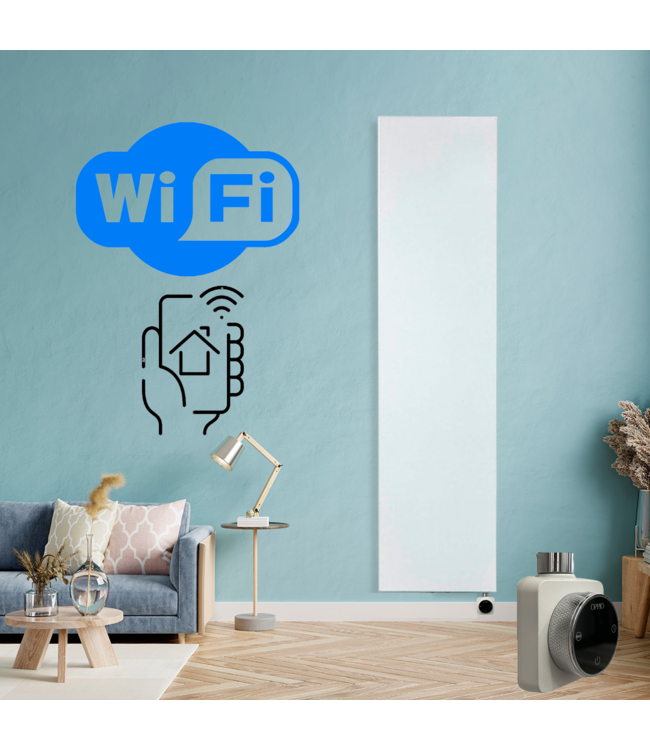  200x60 cm - 2214 Watt Smart WiFi Radiateur électrique vertical plat type 20 - Blanc (RAL 9016)