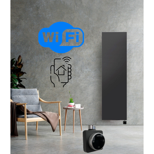  200x30 cm - 1175 Watt Smart WiFi Radiateur électrique vertical plat type 20 - Noir (RAL 9005)