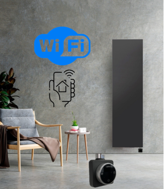 ECA 160x40 cm - Radiateur électrique vertical plat Smart WiFi 1300 watts type 20 - Noir (RAL 9005)