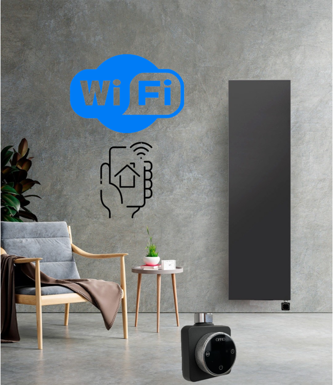  160x40 cm - Radiateur électrique vertical plat Smart WiFi 1300 watts type 20 - Noir (RAL 9005)