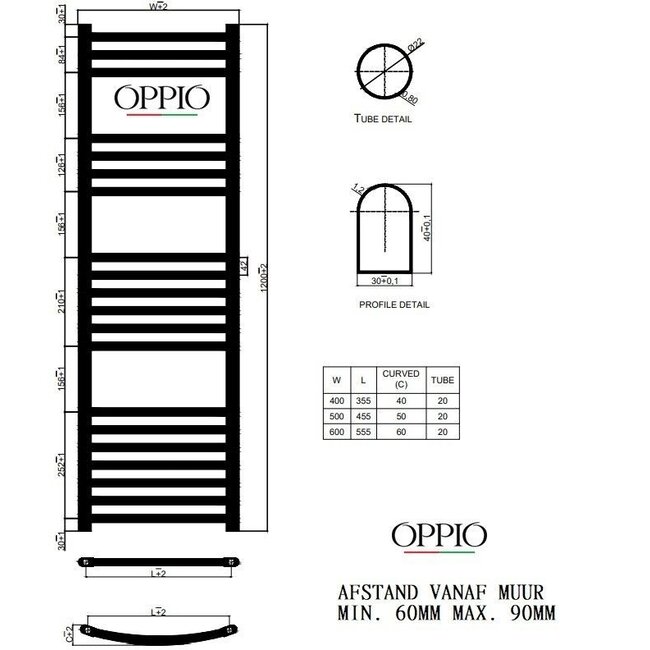  120x40 cm - Radiateur sèche-serviettes électrique Oppio On/ Off Matt Gold