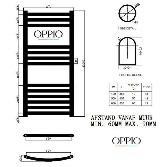  80x60 cm - Oppio On/ Off Mat Goud elektrische handdoekradiator