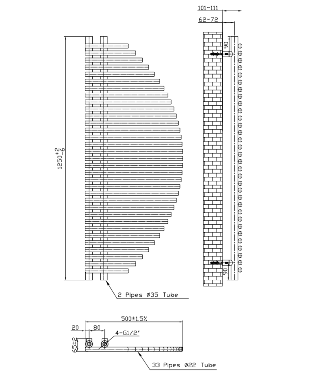  125x50 cm - Radiateur sèche-serviettes électrique Oppio Harp Smart WiFi - Blanc (Ral 9016)