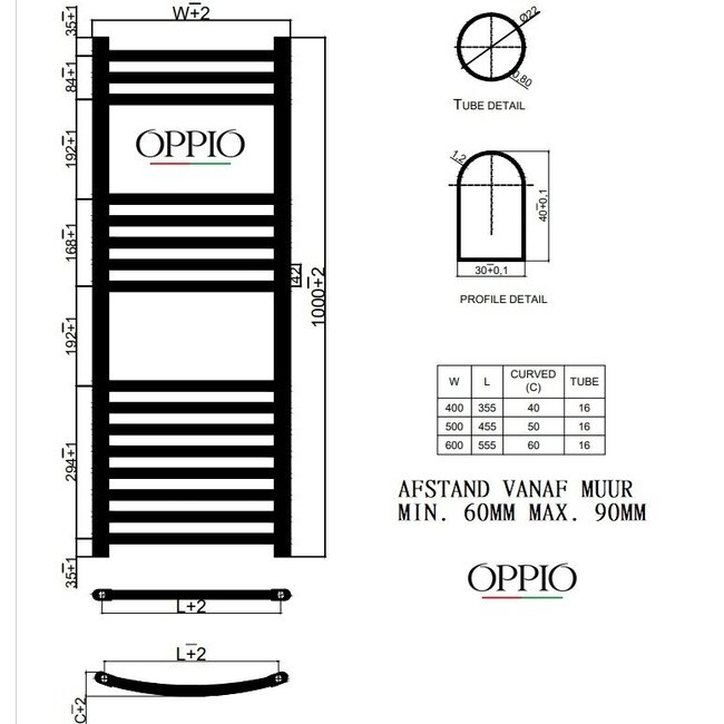  100x60 cm - Oppio E-Basis Mat Antraciet (Ral 7016) elektrische Handdoekradiator 667 Watt