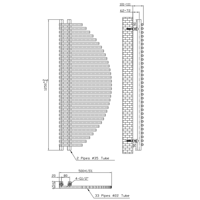  125x50 cm - Radiateur sèche-serviettes électrique Oppio Harp Future Blanc (Ral 9016) 875 Watt